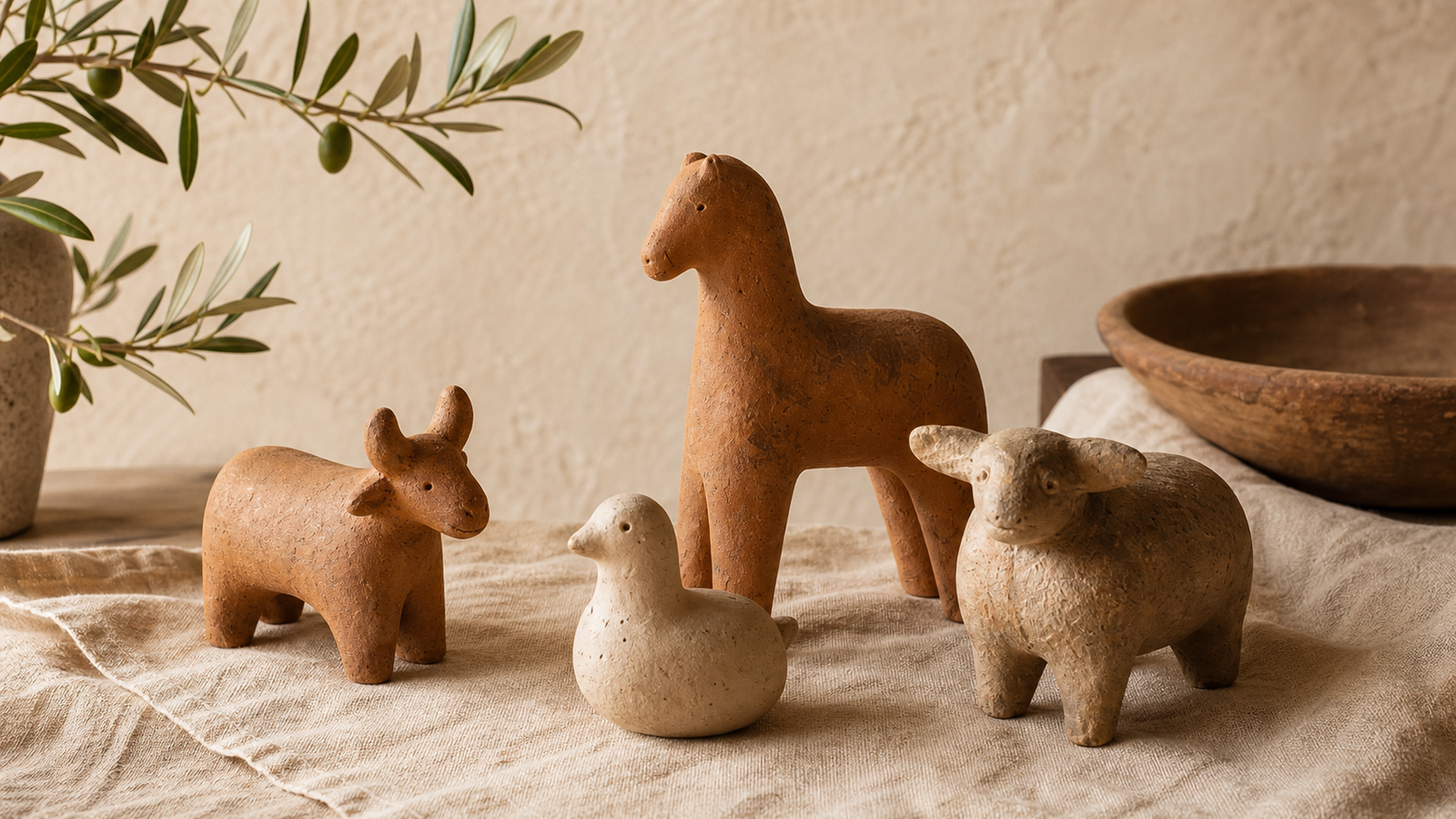 Animais decorativos de barro modelados à mão